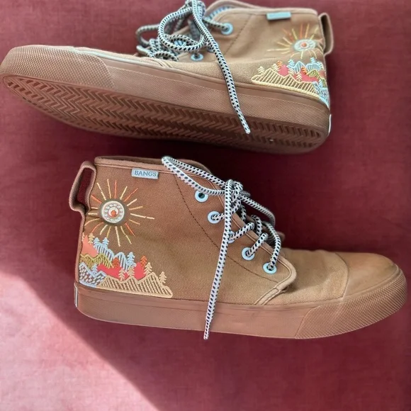 BANGS Brown High-Top Sneakers with Sun and Landscape Design size 7 - Picture 4 of 16